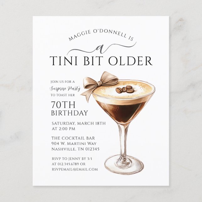 BUDGET SURPRISE PARTY Tini Bit Older Martini 70th (Front)