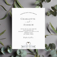 Budget swan couple white wedding invitation