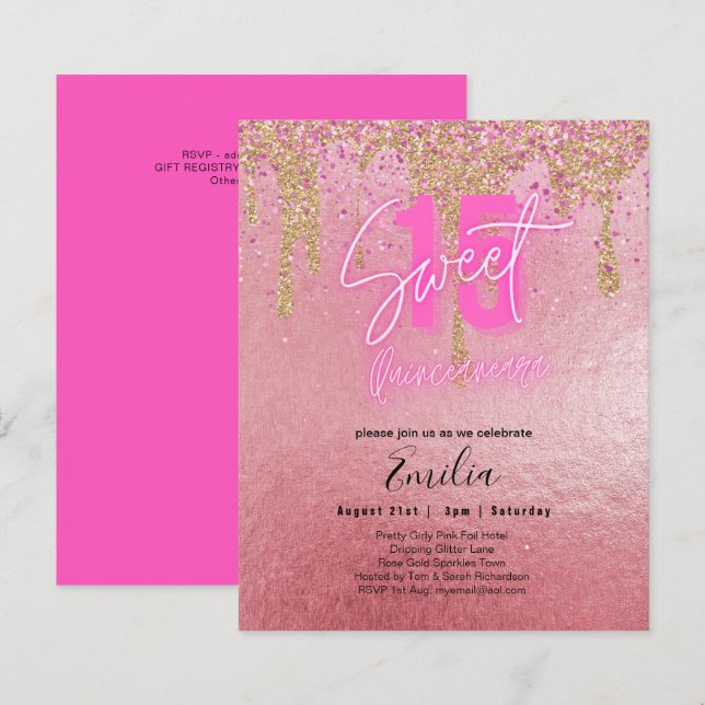Budget Sweet 15 Pink Glitter Foil Quinceanera Glam (Front/Back)