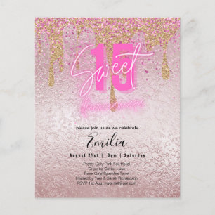 Budget Sweet 15 Pink Glitter Foil Quinceanera Glam Flyer