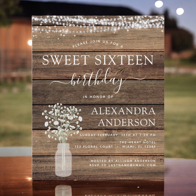 Budget Sweet 16 Birthday Rustic Invitation (Creator Uploaded)