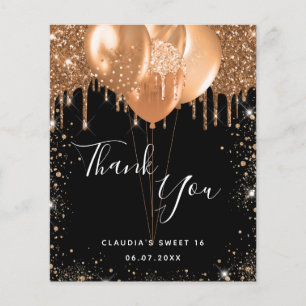 Budget Sweet 16 black gold glitter thank you