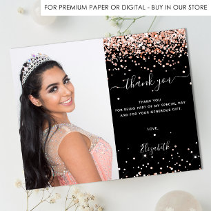 Budget Sweet 16 black rose gold photo thank you