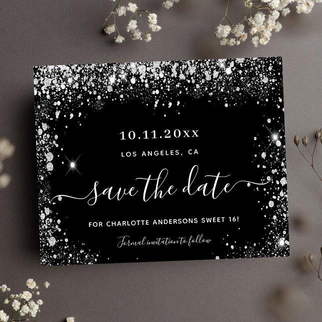 Budget Sweet 16 black silver save the date (Creator Uploaded)