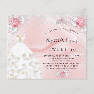 Budget Sweet 16 blush pink dress tiara invitation