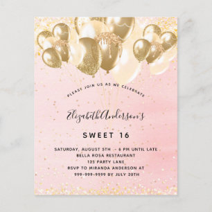 Budget Sweet 16 blush pink gold glitter balloons