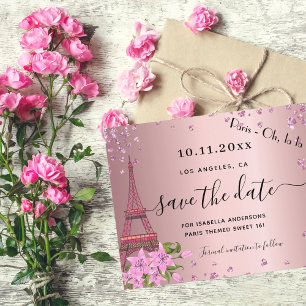 Budget Sweet 16 blush pink paris save the date