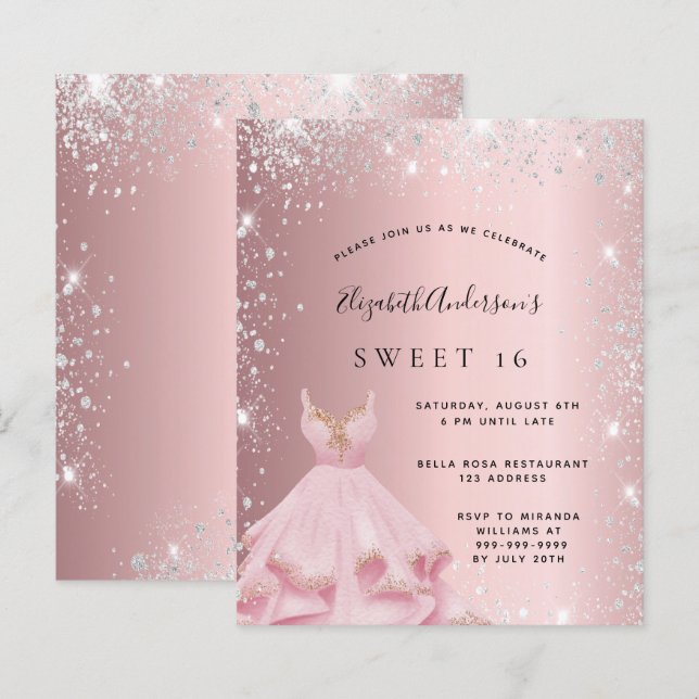 Budget Sweet 16 blush pink silver glitter dress (Front/Back)