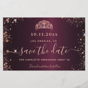Budget Sweet 16 burgundy rose gold save the date