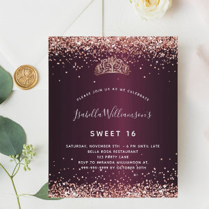 Budget Sweet 16 burgundy rose gold tiara