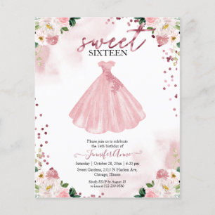 Budget Sweet 16 Invitation Rose Gold Floral Dress