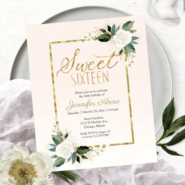 Budget Sweet 16 Invitation White Blush Floral (Creator Uploaded)