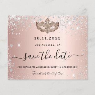 Budget Sweet 16 masquerade rose gold save the date