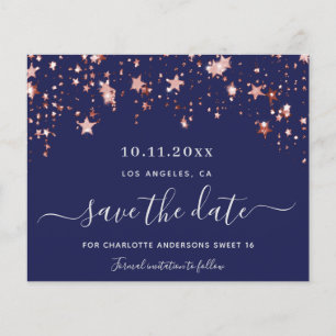 Budget Sweet 16 navy blue rose Save the Date