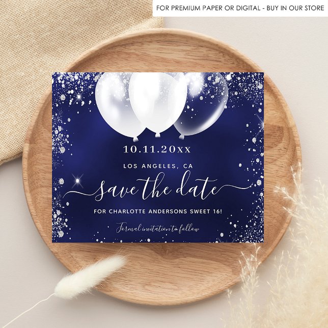 Budget Sweet 16 navy blue white save date (Creator Uploaded)