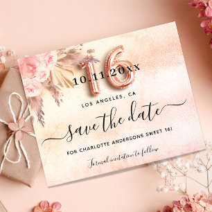 Budget Sweet 16 pampas rose save the date