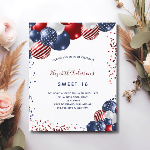 Budget Sweet 16 patriotic party invitation