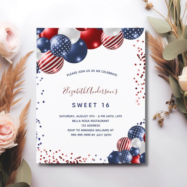 Budget Sweet 16 patriotic party invitation (Creator Uploaded)