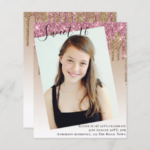 BUDGET Sweet 16 PHOTO Dripping Glitter Invite