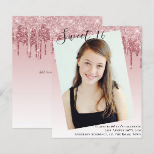 BUDGET Sweet 16 PHOTO Dripping Glitter Invite