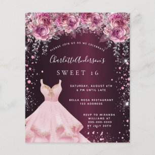 Budget Sweet 16 pink burgundy glitter dress floral