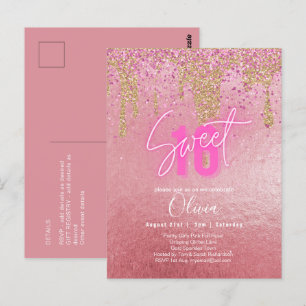 Budget Sweet 16 Pink Glitter Foil Girly Modern  Fl Postcard