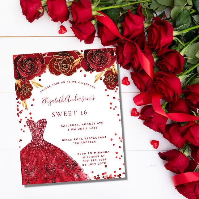 Budget Sweet 16 red white dress invitation (Creator Uploaded)