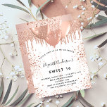 Budget Sweet 16 rose gold blush glitter invitation<br><div class="desc">For an elegant Sweet 16, 16th birthday. On front: A stylish white background. Decorated with rose gold, faux glitter drips, paint dripping look and balloons. Personalise and add a name, age and party details. The name is written with a hand lettered style script Back: a rose gold faux metallic looking...</div>