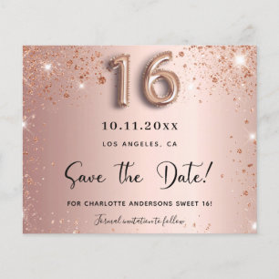 Budget sweet 16 rose gold glitter save the date