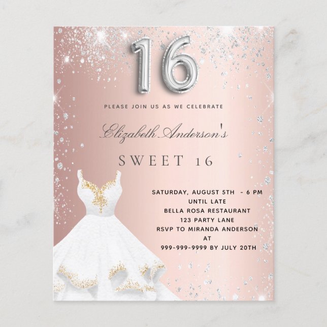 Budget Sweet 16 rose gold silver dress glitter (Front)