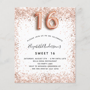 Budget Sweet 16 rose gold white invitation