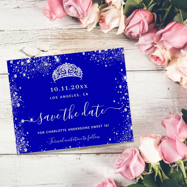 Budget Sweet 16 roya blue silver glitter save date (Creator Uploaded)