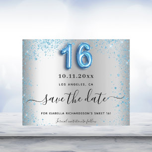 Budget Sweet 16 silver blue glitter save the date