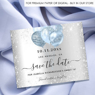 Budget Sweet 16 silver blue save the date