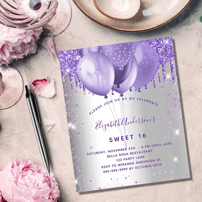Budget Sweet 16 silver violet invitation (Creator Uploaded)