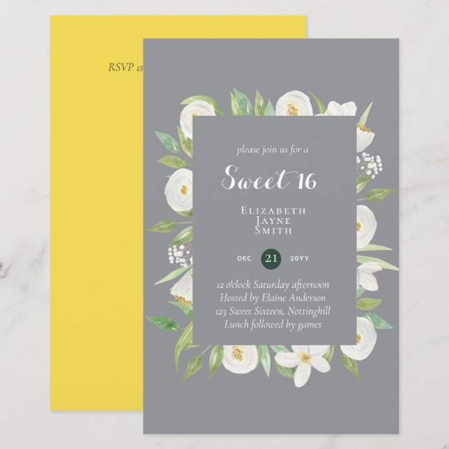 BUDGET Sweet 16, Sixteenth Birthday Floral Invite (Front/Back)
