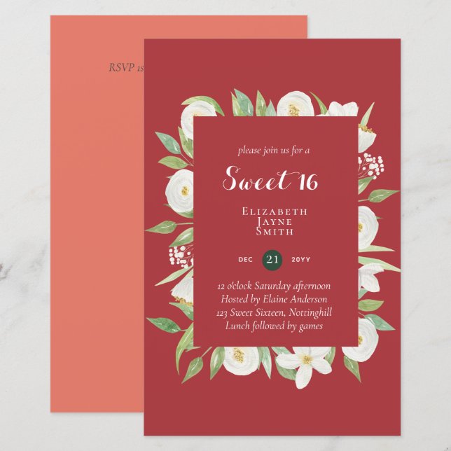 BUDGET Sweet 16, Sixteenth Birthday Floral Invite (Front/Back)