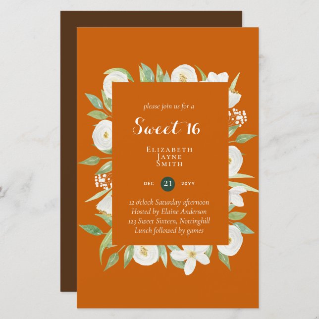 BUDGET Sweet 16, Sixteenth Birthday Floral Invite (Front/Back)