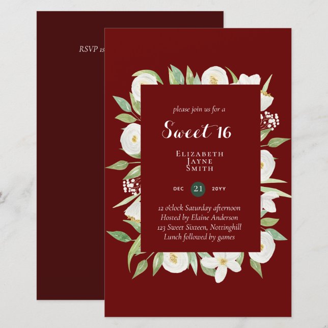 BUDGET Sweet 16, Sixteenth Birthday Floral Invite (Front/Back)