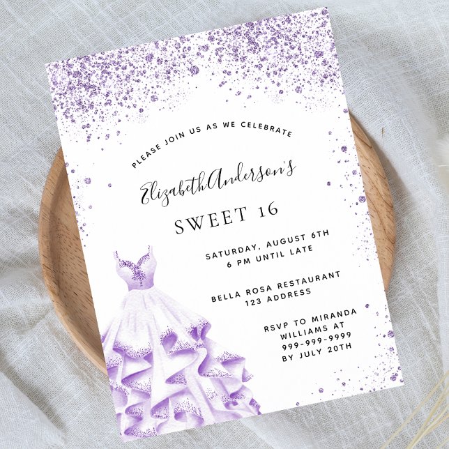 Budget Sweet 16 violet white dress invitation (Creator Uploaded)