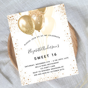 Budget Sweet 16 white gold glitter balloons