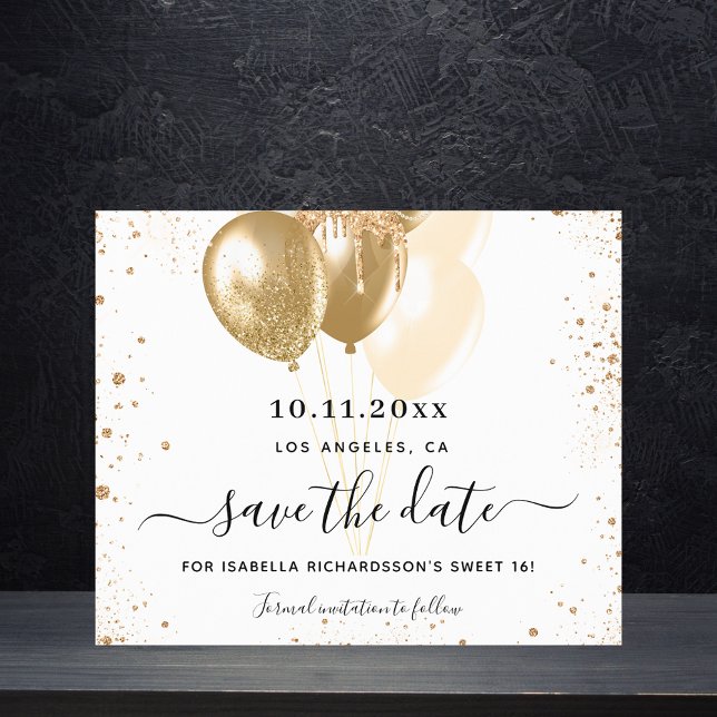 Budget Sweet 16 white gold save the date (Creator Uploaded)