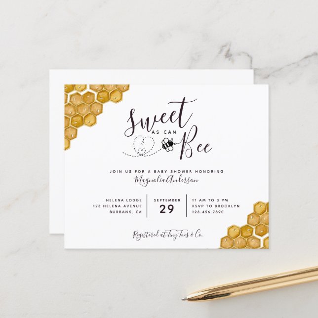 Budget Sweet as Can Bee Baby Shower Invitation (Front/Back In Situ)