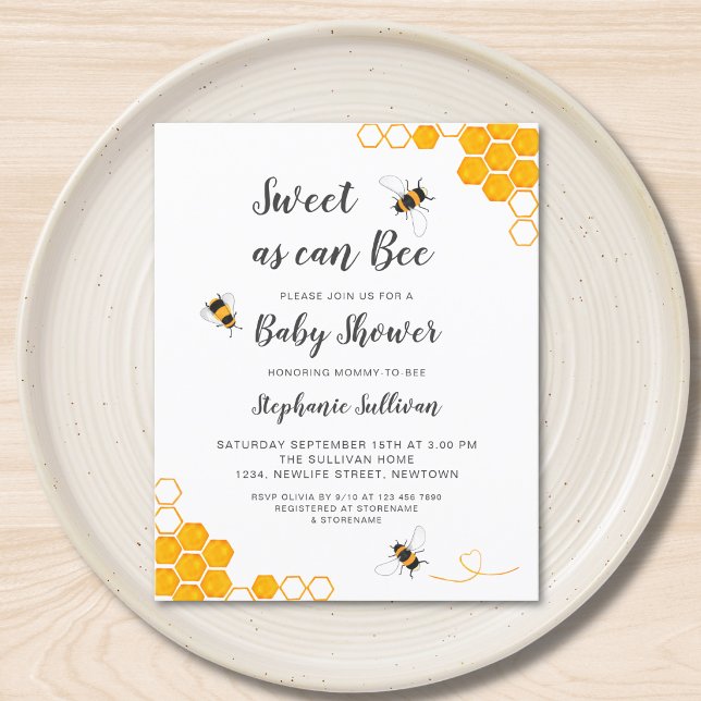 Budget Sweet As Can Bee Baby Shower Invitation (Creator Uploaded)