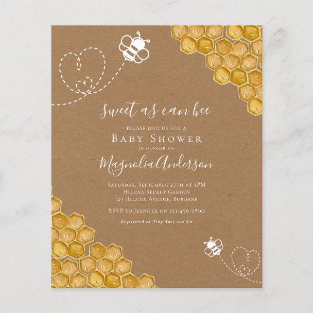 Budget Sweet as Can Bee Baby Shower Invitation (Front)