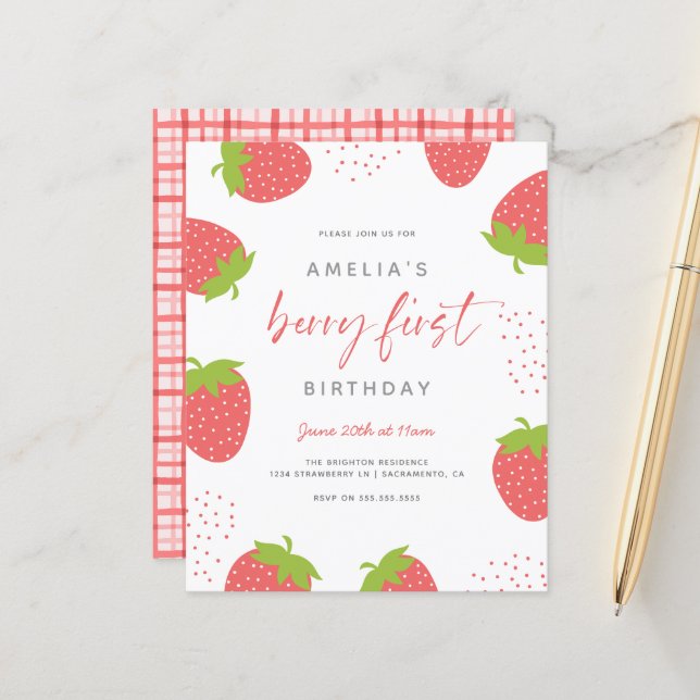 Budget Sweet Berry First Girl 1st Birthday Photo (Front/Back In Situ)