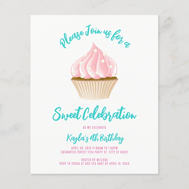 Budget Sweet Celebration Cupcake Invitations (Front)