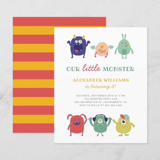 Budget Sweet Colourful Little Monster Kids Birthda (Front/Back)