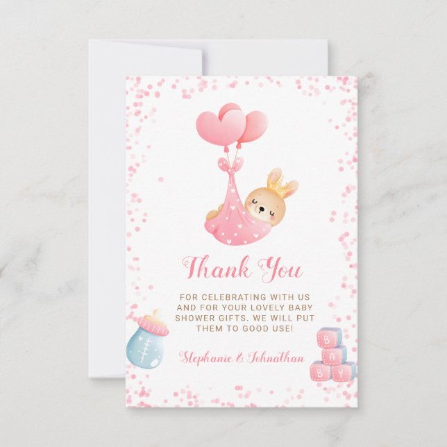 Budget Sweet Little Bunny Rabbit Girl Baby Shower  Thank You Card (Front)