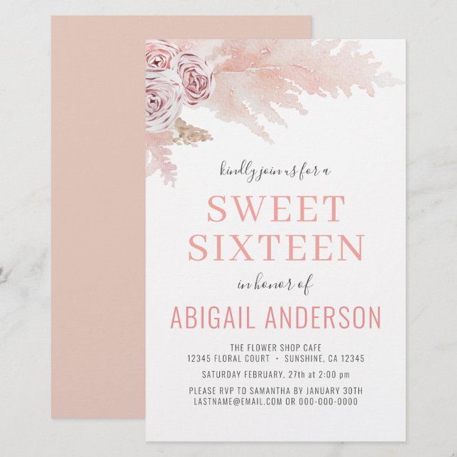 Budget Sweet Sixteen Boho Chic Birthday Invitation (Front/Back)